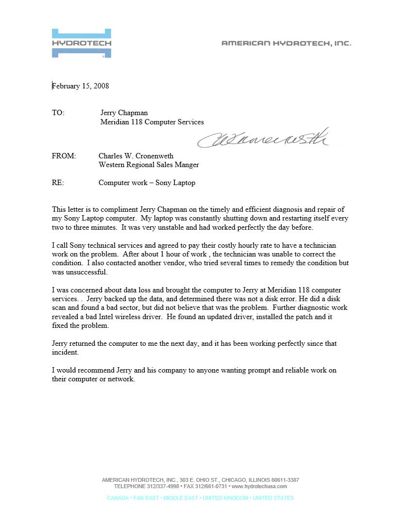 Cronenweth Testimonial